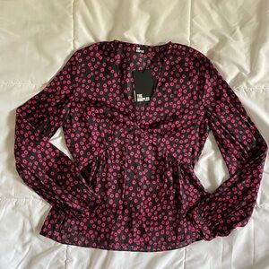 The Kooples Black and Pink Floral Blouse